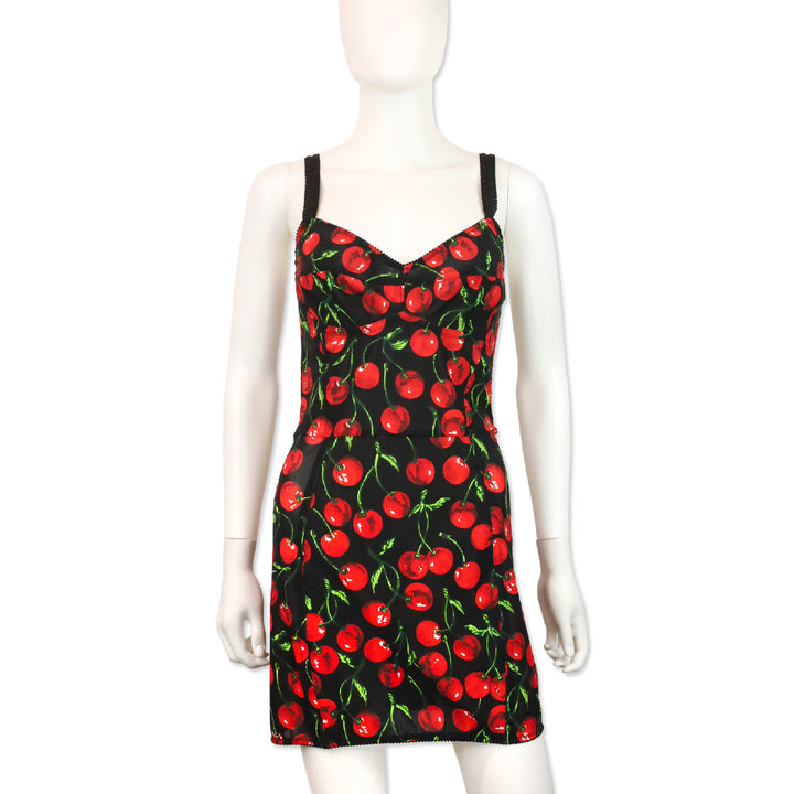 Dolce & Gabbana Cherry Print Mesh Corset Mini Dress