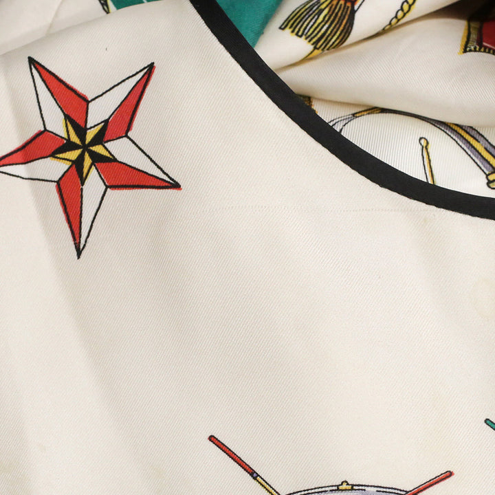 Dolce & Gabbana Cream Drum Instrument Print Silk Midi Dress