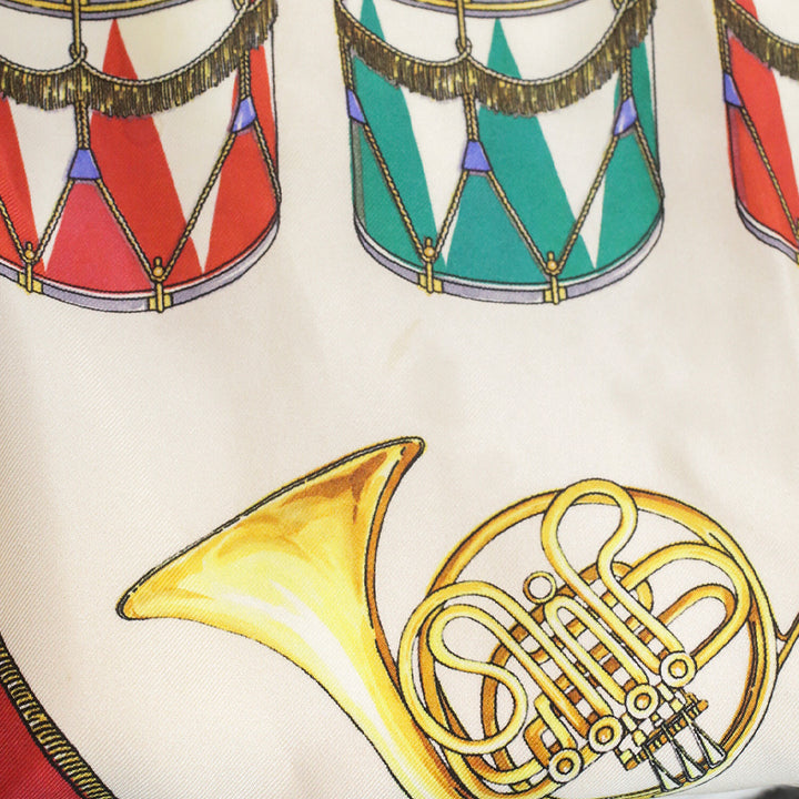 Dolce & Gabbana Cream Drum Instrument Print Silk Midi Dress