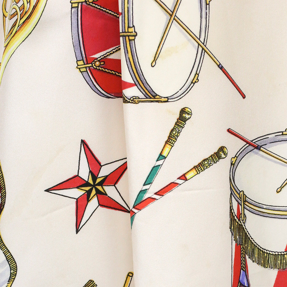 Dolce & Gabbana Cream Drum Instrument Print Silk Midi Dress