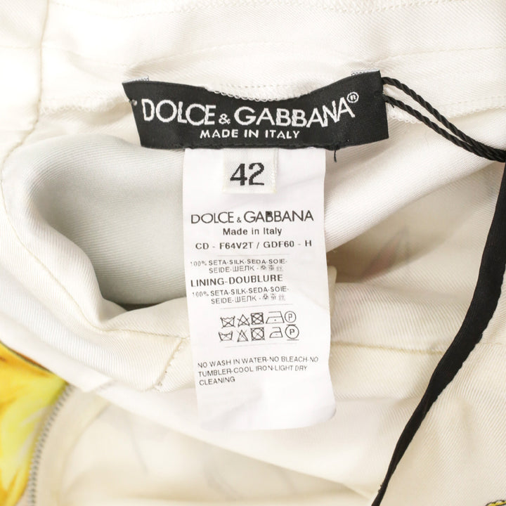 Dolce & Gabbana Cream Drum Instrument Print Silk Midi Dress