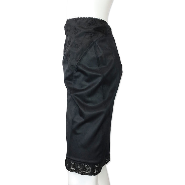Dolce & Gabbana D&G Black Sheer Floral Trim Midi Skirt