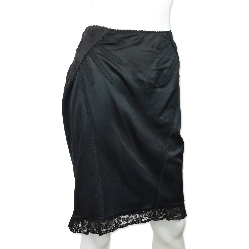 Dolce & Gabbana D&G Black Sheer Floral Trim Midi Skirt