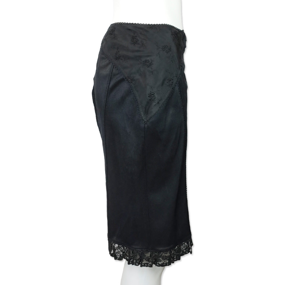 Dolce & Gabbana D&G Black Sheer Floral Trim Midi Skirt