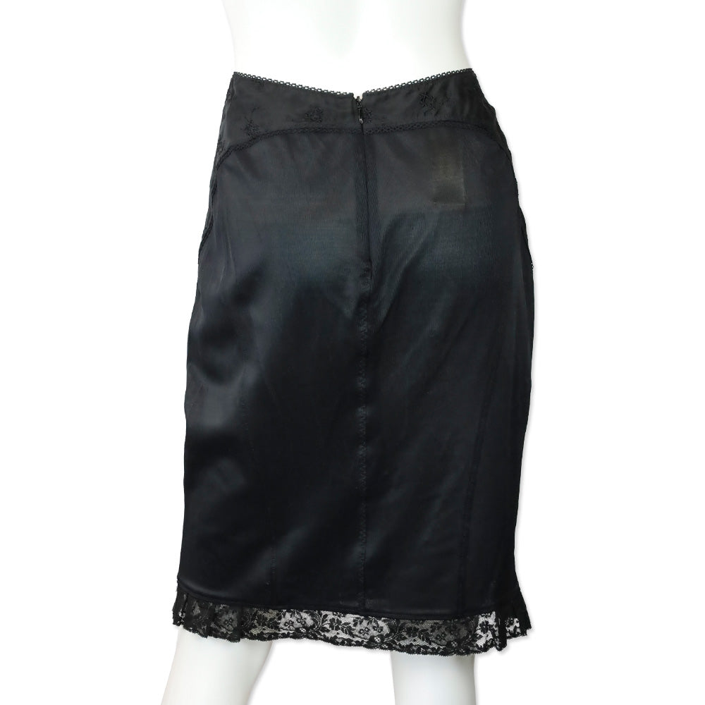 Dolce & Gabbana D&G Black Sheer Floral Trim Midi Skirt