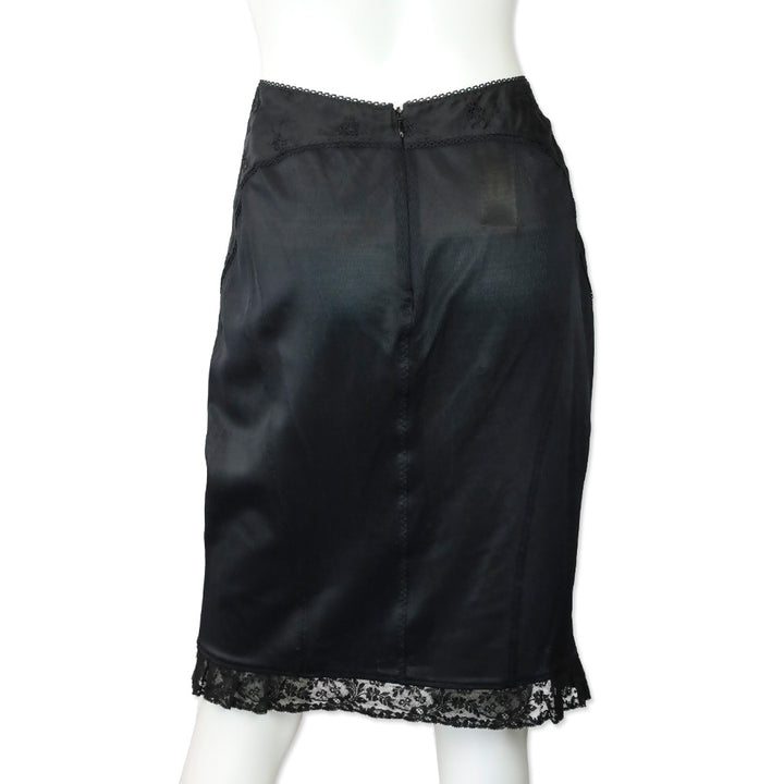 Dolce & Gabbana D&G Black Sheer Floral Trim Midi Skirt