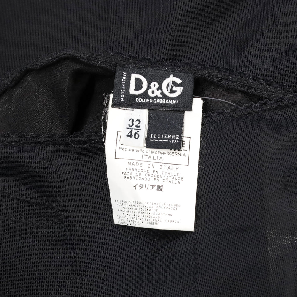 Dolce & Gabbana D&G Black Sheer Floral Trim Midi Skirt