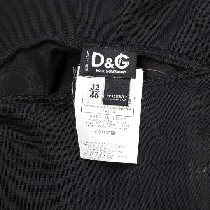 Dolce & Gabbana D&G Black Sheer Floral Trim Midi Skirt