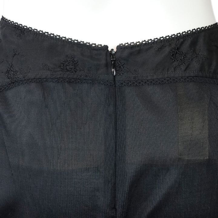 Dolce & Gabbana D&G Black Sheer Floral Trim Midi Skirt