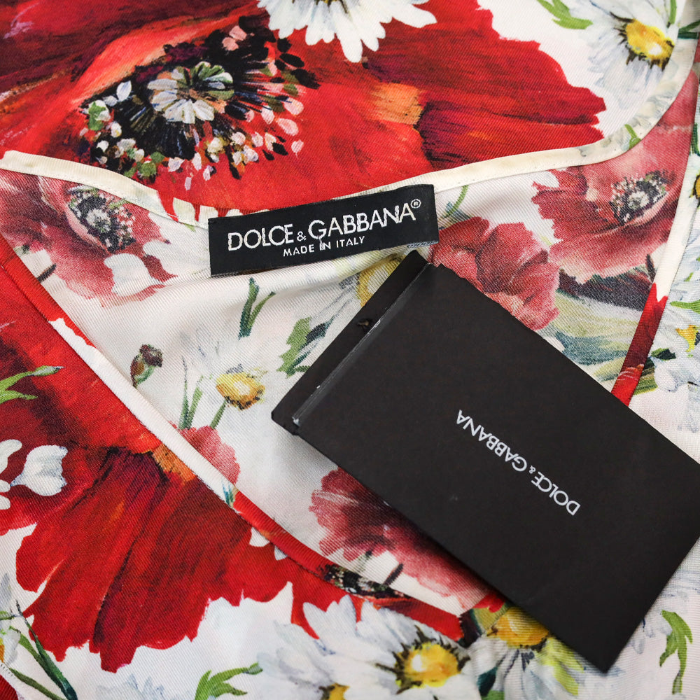 Dolce & Gabbana Daisy and Poppy Silk Ruffle V-Neck Top