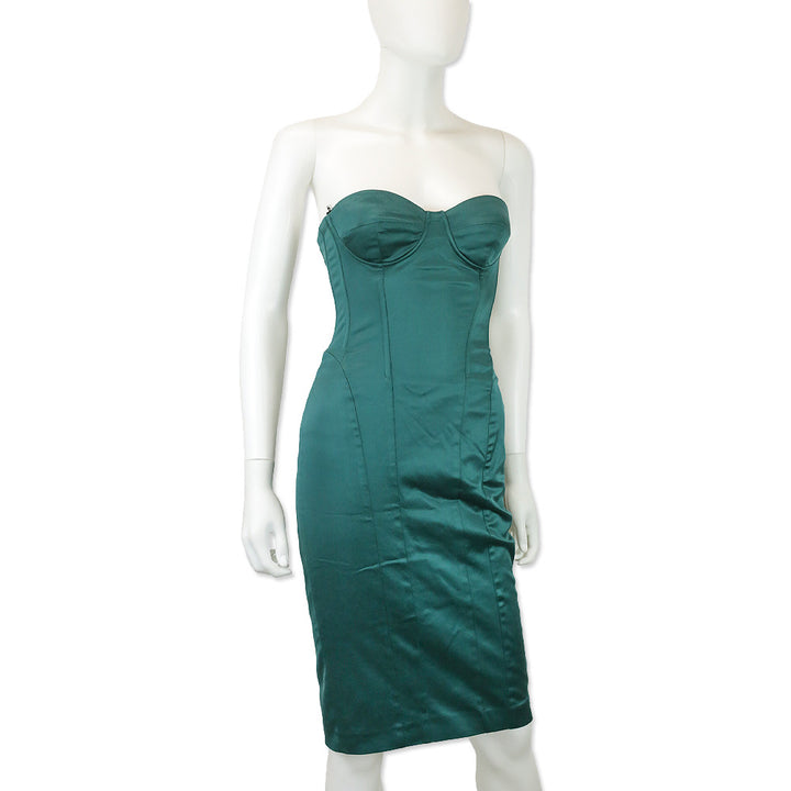 Dolce & Gabbana Dark Teal Strapless Midi Bustier Dress