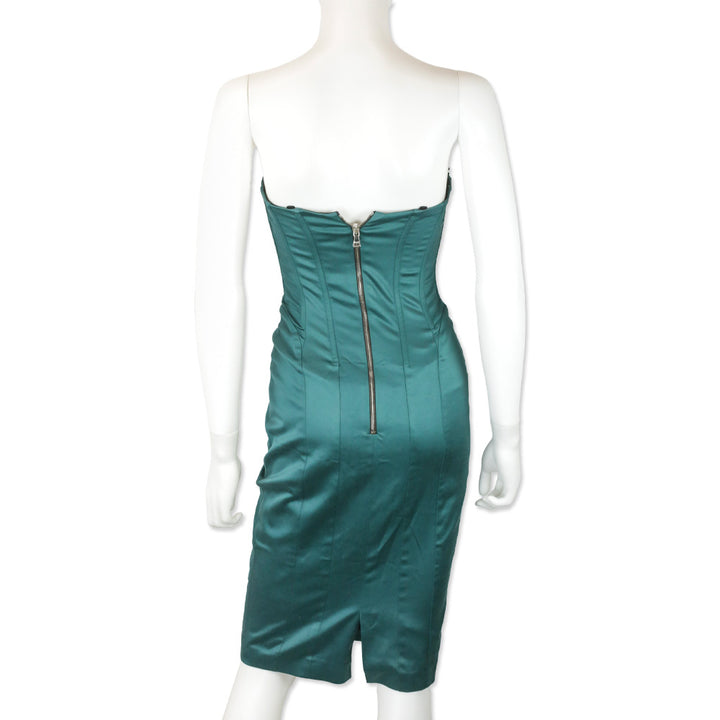 Dolce & Gabbana Dark Teal Strapless Midi Bustier Dress