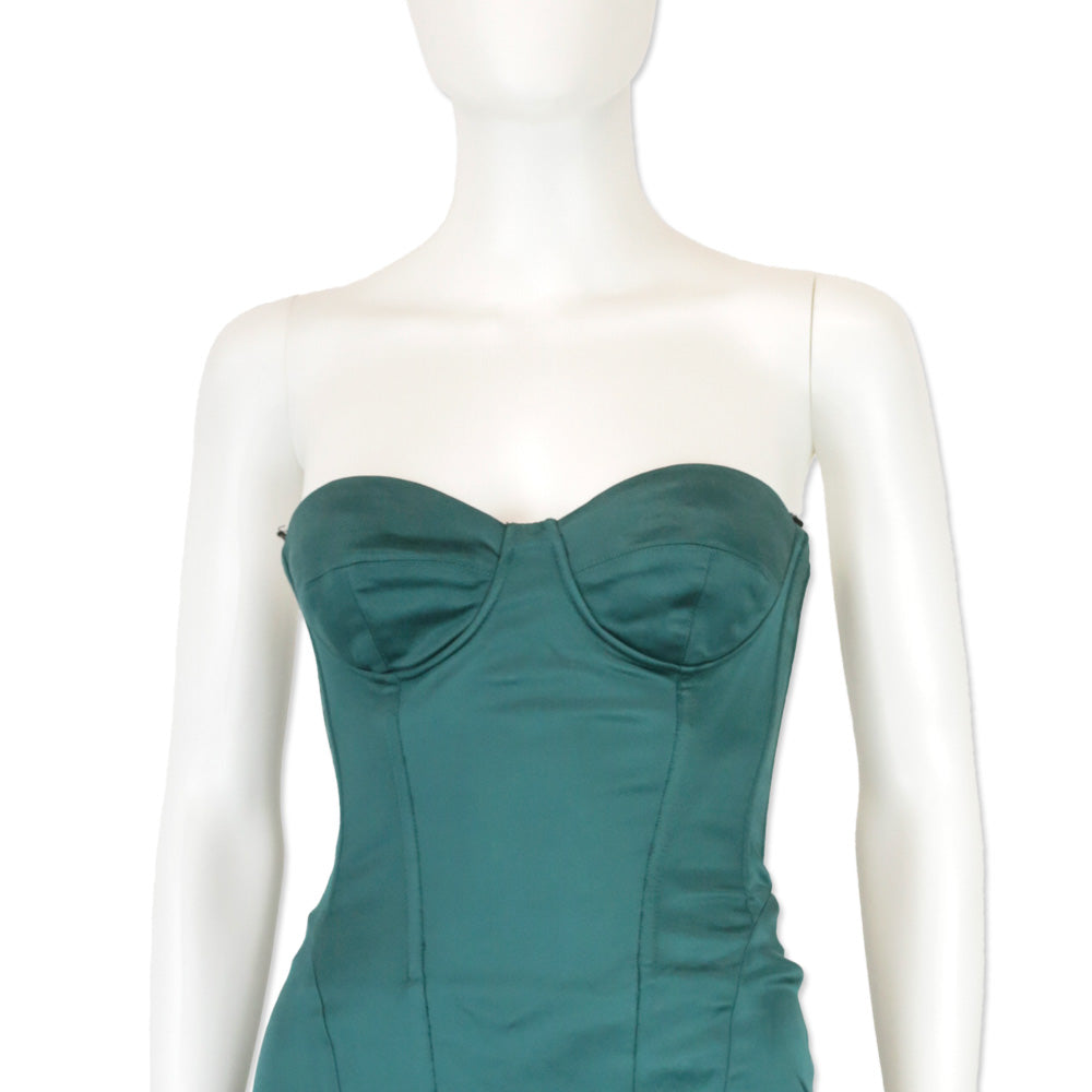 Dolce & Gabbana Dark Teal Strapless Midi Bustier Dress
