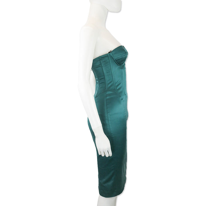 Dolce & Gabbana Dark Teal Strapless Midi Bustier Dress