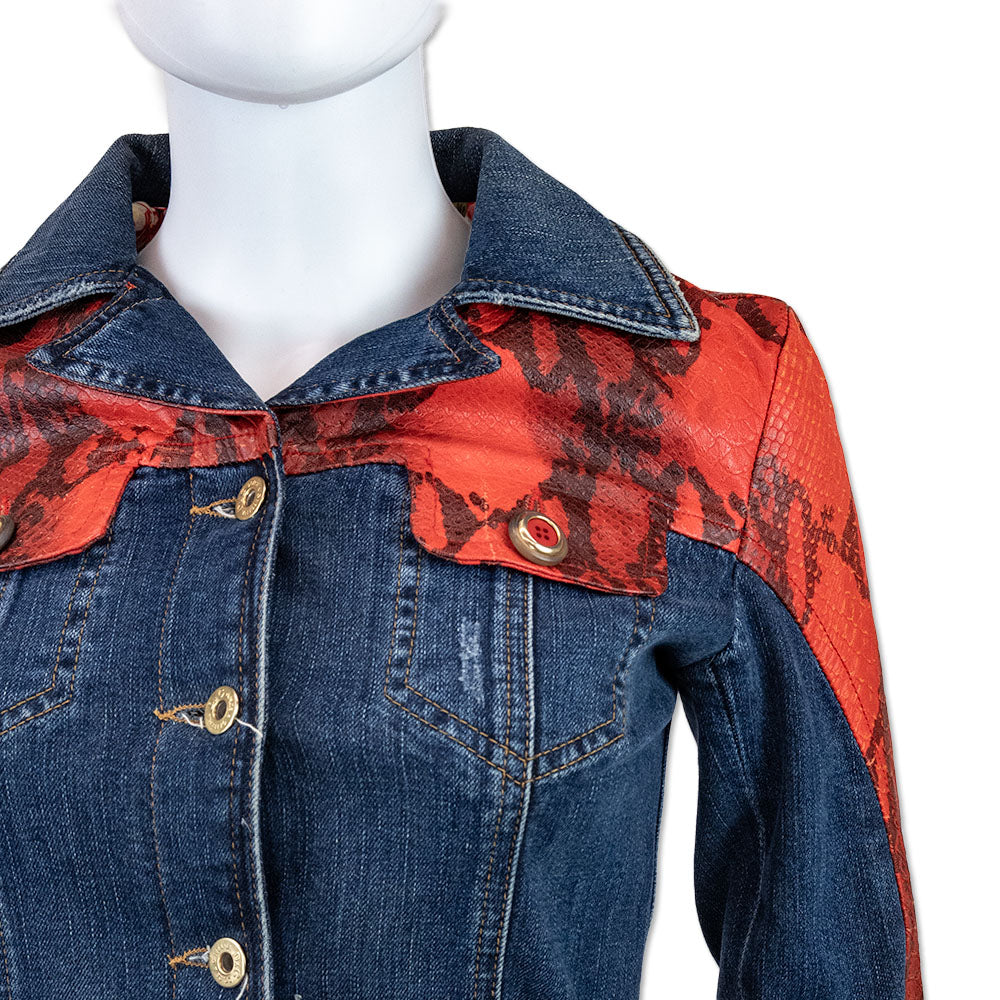 Dolce & Gabbana Denim Jacket with Red Snakeskin