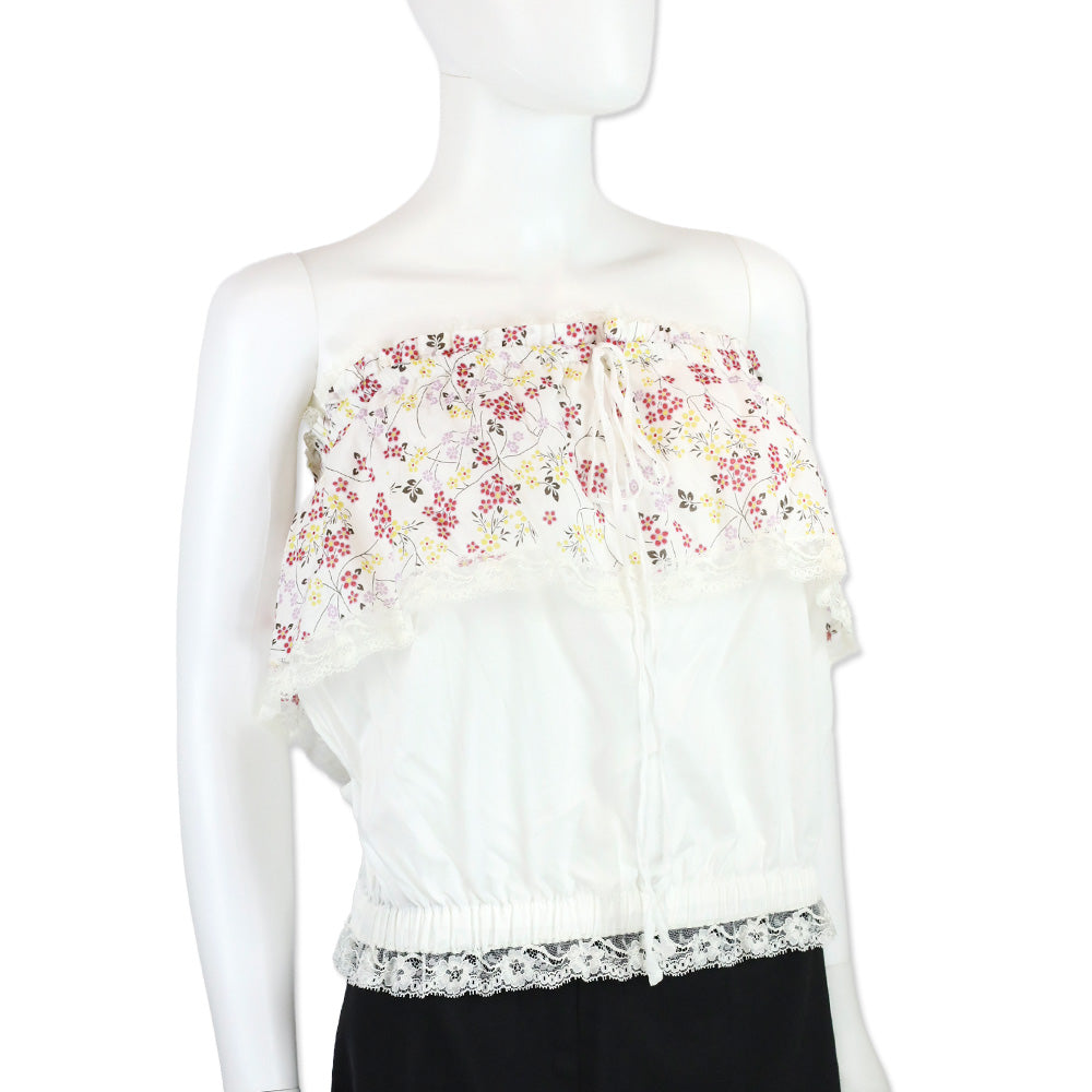 Dolce & Gabbana Floral Cotton Lace-Trim Tiered Tube Top