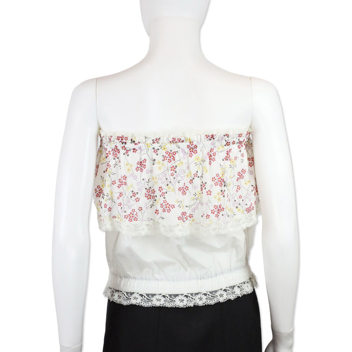 Dolce & Gabbana Floral Cotton Lace-Trim Tiered Tube Top