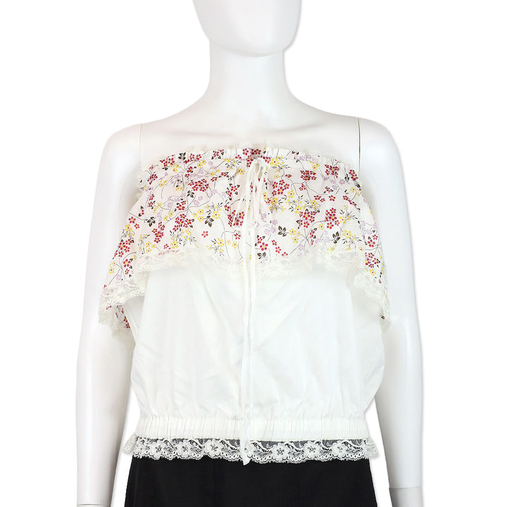 Dolce & Gabbana Floral Cotton Lace-Trim Tiered Tube Top