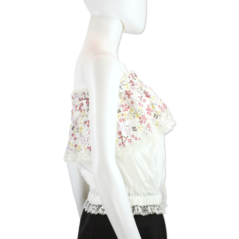 Dolce & Gabbana Floral Cotton Lace-Trim Tiered Tube Top