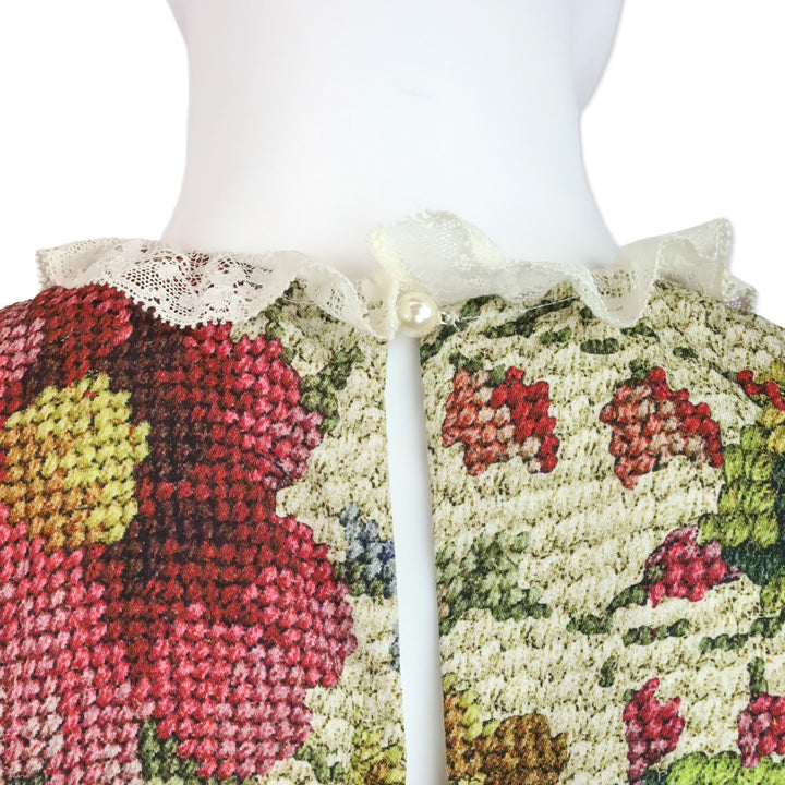 Dolce & Gabbana Floral Knit Printed Lace Trim Long Sleeve Blouse