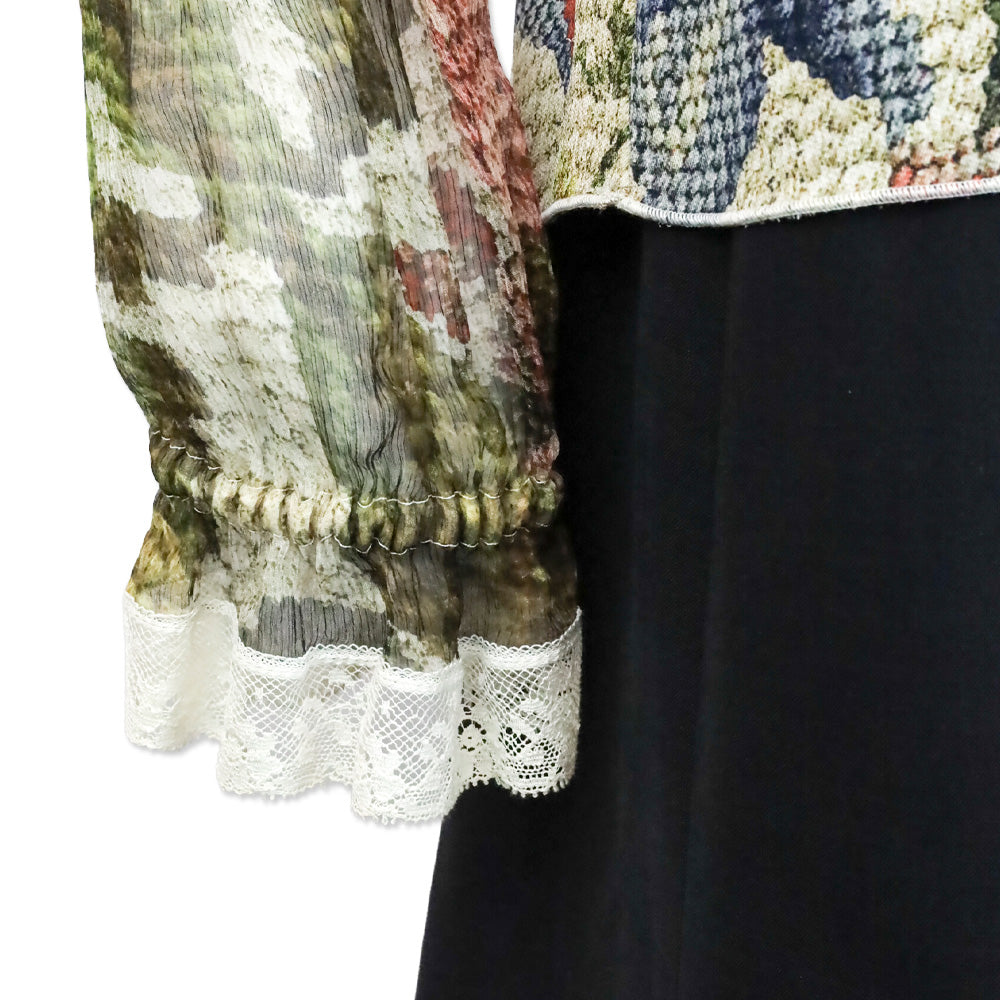 Dolce & Gabbana Floral Knit Printed Lace Trim Long Sleeve Blouse