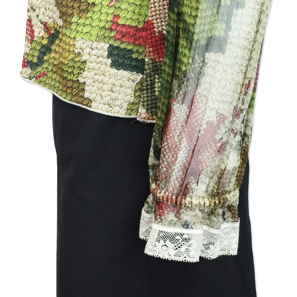 Dolce & Gabbana Floral Knit Printed Lace Trim Long Sleeve Blouse
