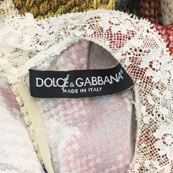 Dolce & Gabbana Floral Knit Printed Lace Trim Long Sleeve Blouse