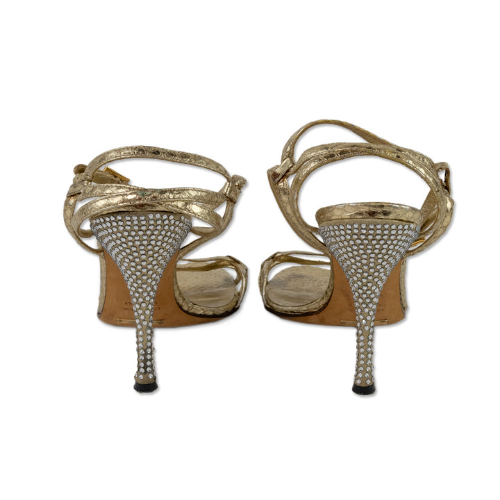 Dolce & Gabbana Gold Embossed Leather Pumps with Crystal Embellished Heels