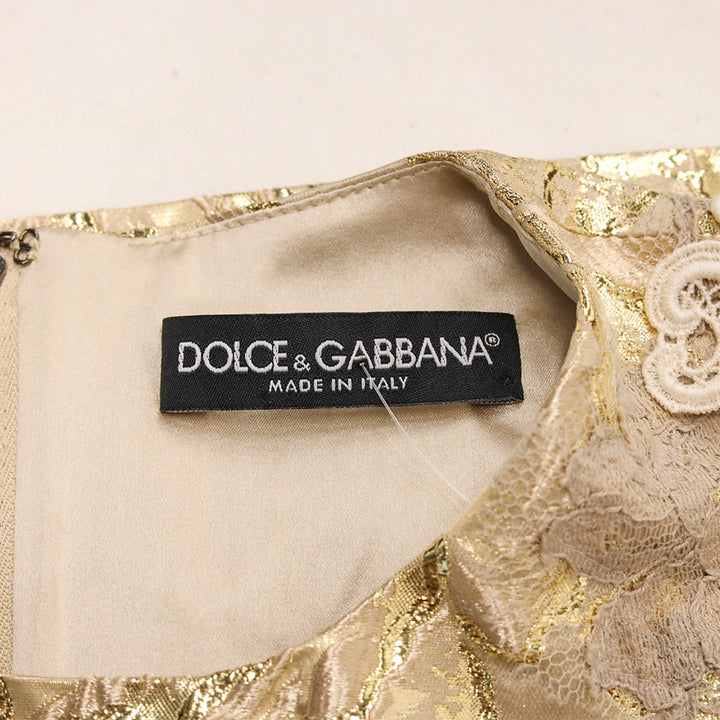 Dolce & Gabbana Gold Floral Brocade Lace Trim Blouse
