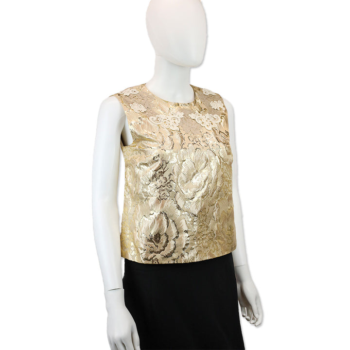 Dolce & Gabbana Gold Floral Brocade Lace Trim Blouse