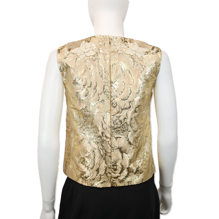 Dolce & Gabbana Gold Floral Brocade Lace Trim Blouse