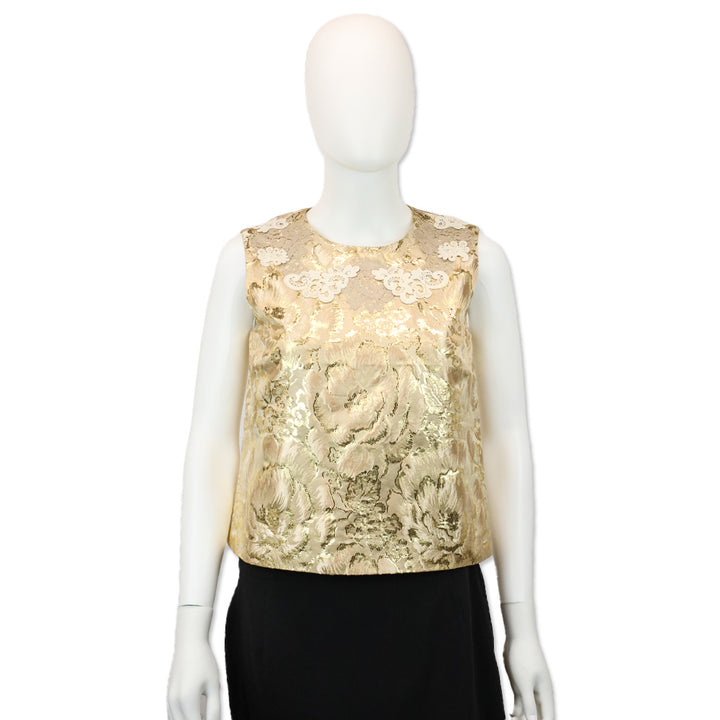 Dolce & Gabbana Gold Floral Brocade Lace Trim Blouse
