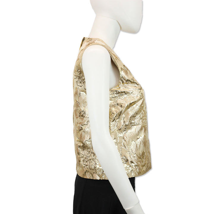 Dolce & Gabbana Gold Floral Brocade Lace Trim Blouse