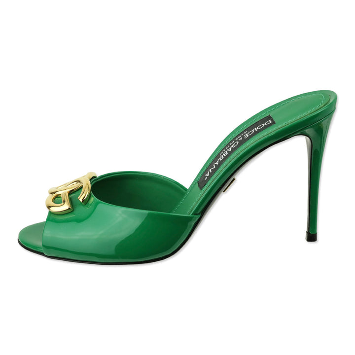Dolce & Gabbana Green Patent Leather DG Logo Mules