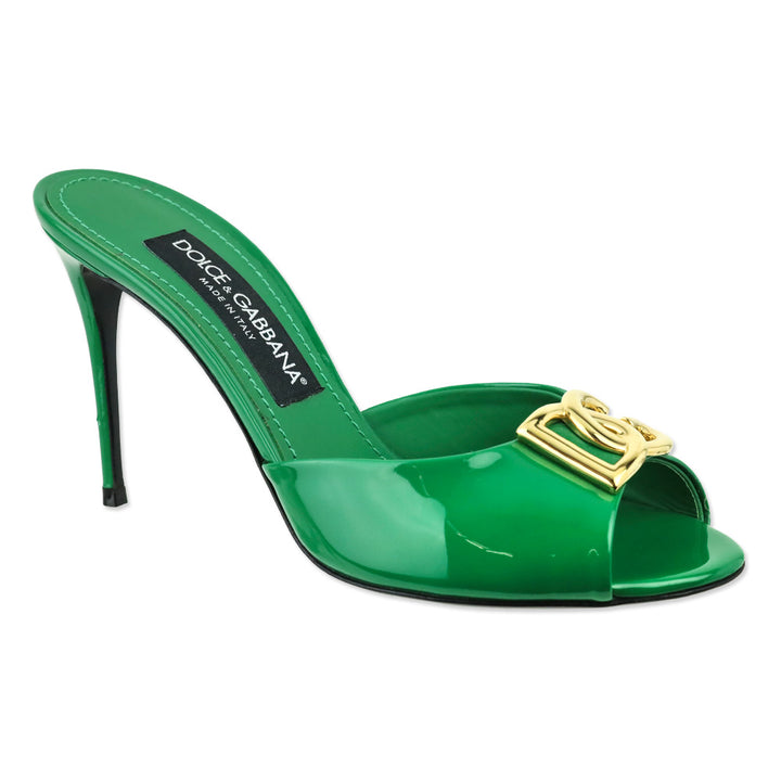 Dolce & Gabbana Green Patent Leather DG Logo Mules