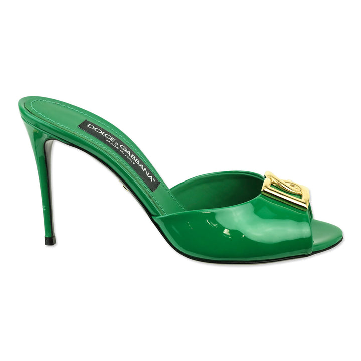Dolce & Gabbana Green Patent Leather DG Logo Mules