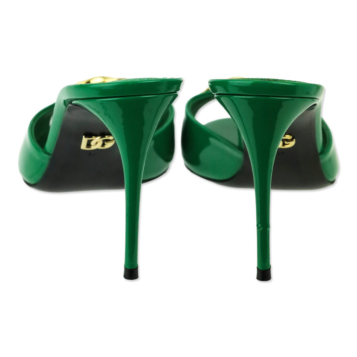 Dolce & Gabbana Green Patent Leather DG Logo Mules
