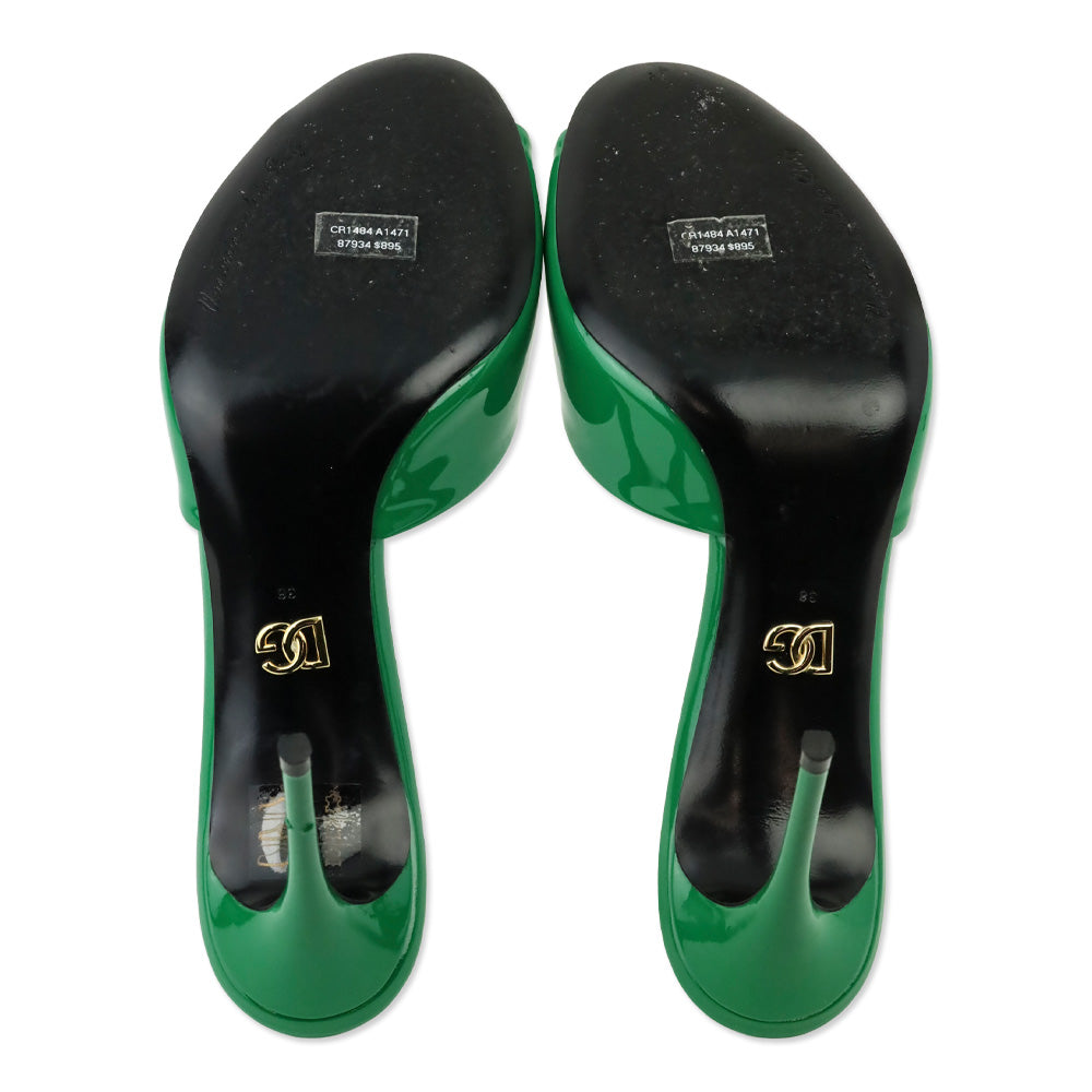 Dolce & Gabbana Green Patent Leather DG Logo Mules