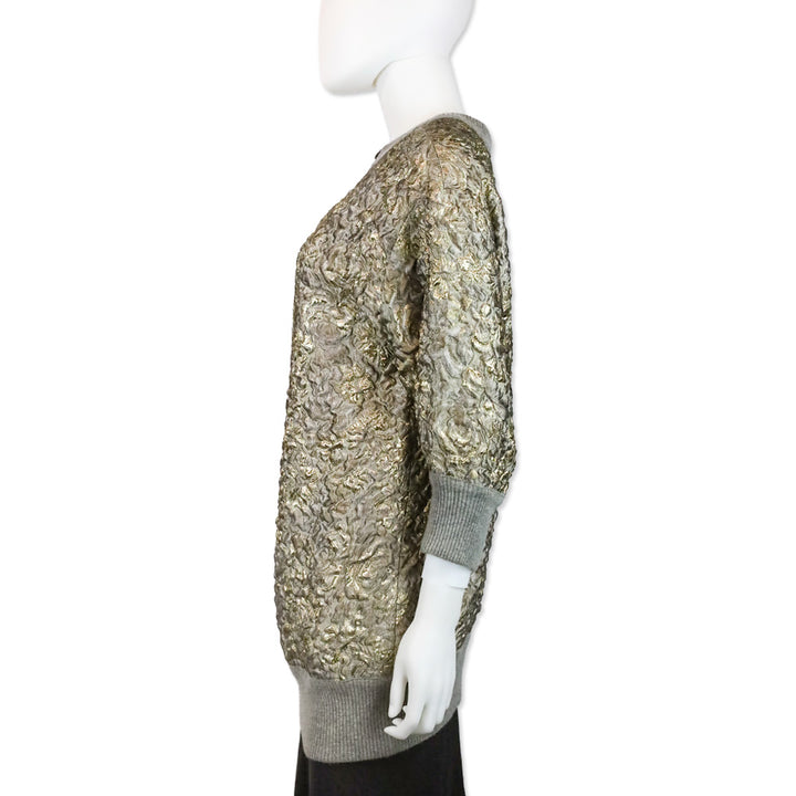 Dolce & Gabbana Grey Floral Sweater with Gold Accents