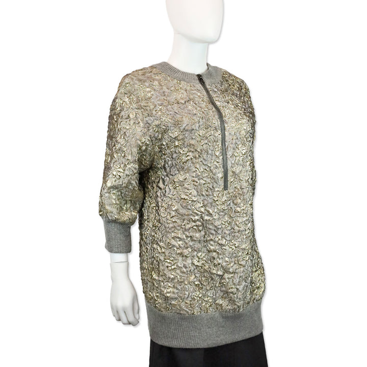 Dolce & Gabbana Grey Floral Sweater with Gold Accents