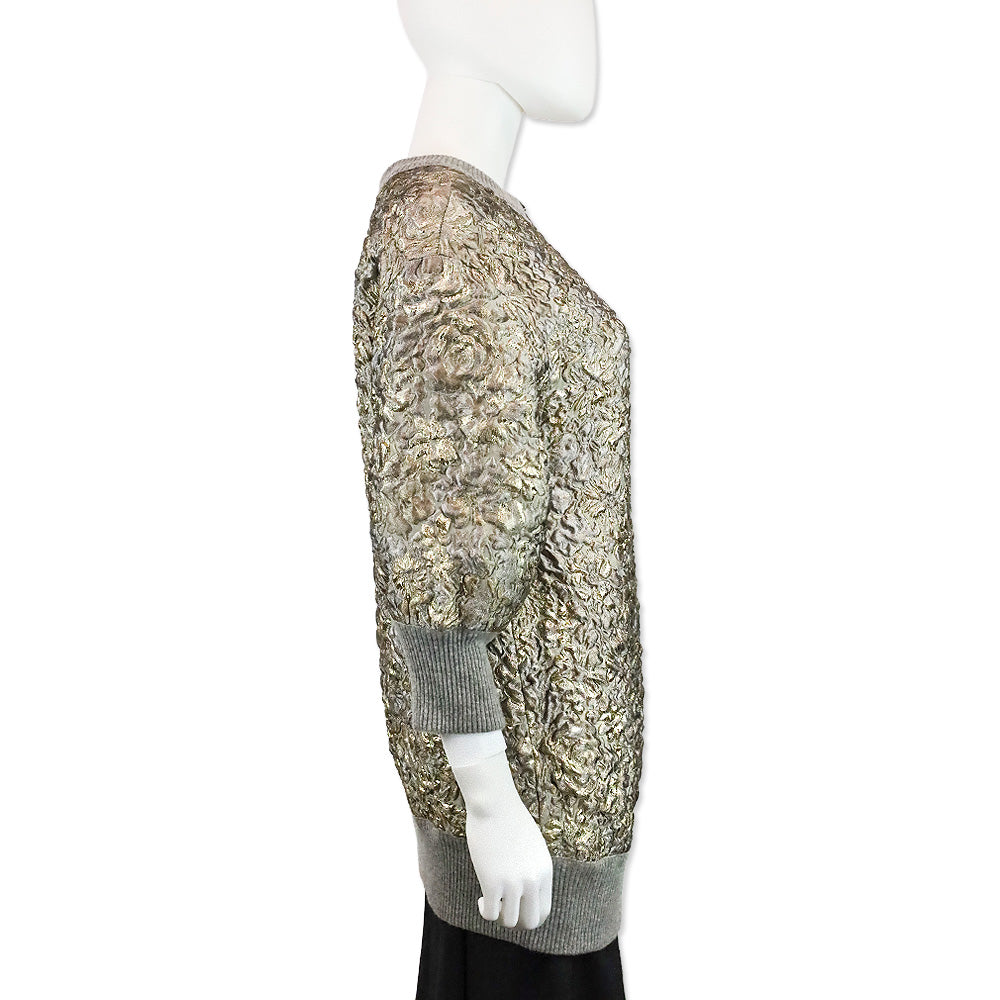 Dolce & Gabbana Grey Floral Sweater with Gold Accents