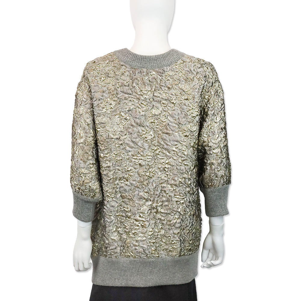 Dolce & Gabbana Grey Floral Sweater with Gold Accents