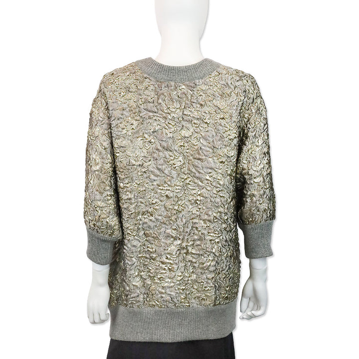 Dolce & Gabbana Grey Floral Sweater with Gold Accents