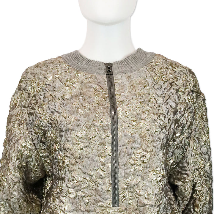 Dolce & Gabbana Grey Floral Sweater with Gold Accents