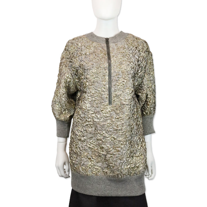 Dolce & Gabbana Grey Floral Sweater with Gold Accents