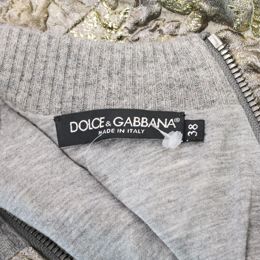 Dolce & Gabbana Grey Floral Sweater with Gold Accents