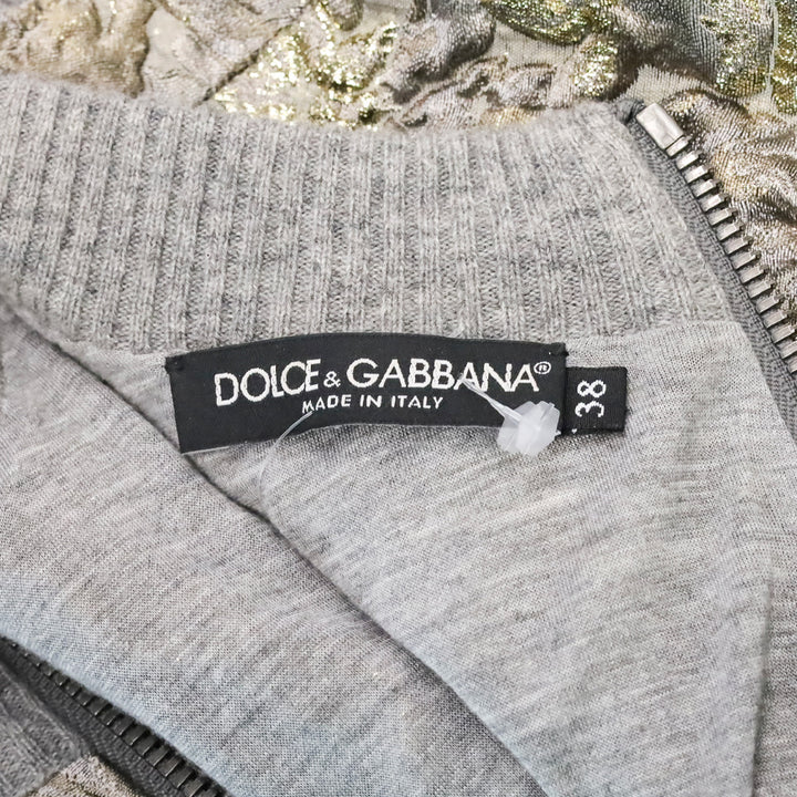 Dolce & Gabbana Grey Floral Sweater with Gold Accents