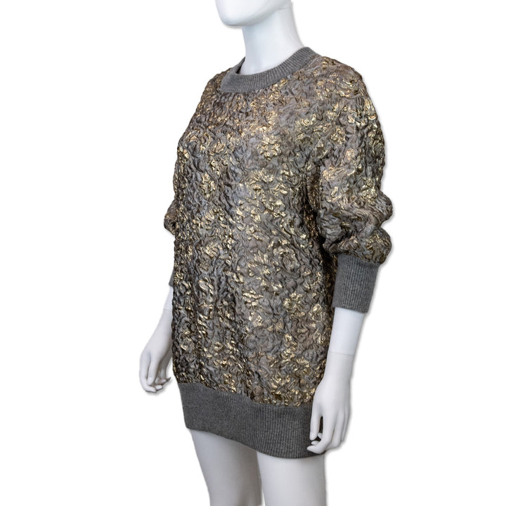 Dolce & Gabbana Grey Floral Sweater with Gold Accents