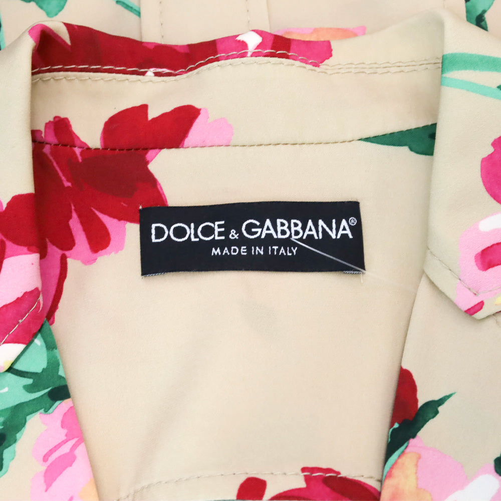 Dolce & Gabbana Khaki Pink Peonies Print Camp Collar Button Up Blouse