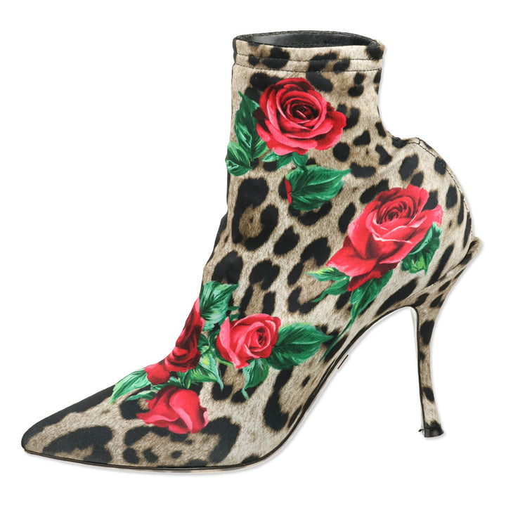 Dolce & Gabbana Leopard/Rose Print Jersey Short Booties